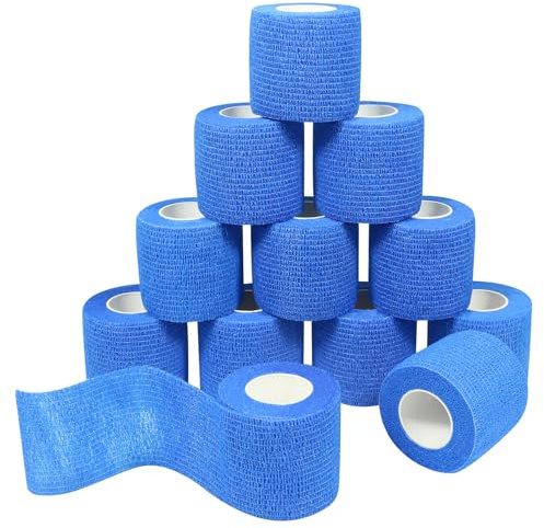 Vendaje autoadhesivo, 12 rollos de 5 cm x 4,5 m, material de vendaje, vendaje elástico, vendaje de fijación, vendaje autoadhesivo, para deportes y primeros auxilios, vendaje para perros y caballos