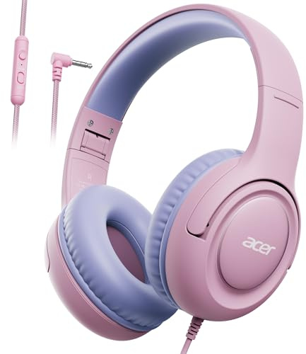 acer Kids Headphones - Over-Ear 85/94dB Volume Limiter 3.5mm Jack Foldable Stereo Sound Headset for Toddlers Girls Boys Travel Learning Entertainment Tablet Kindle iPad PC,Pink Purple, HK03
