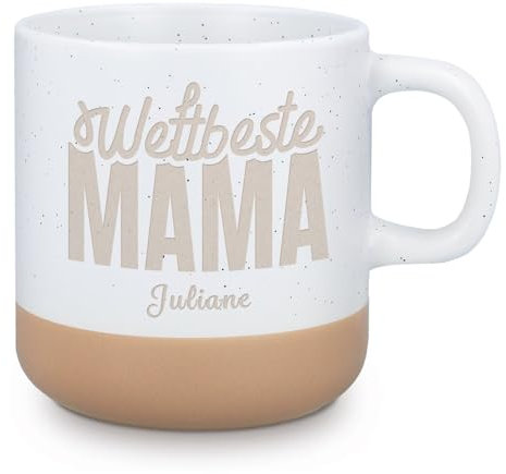 GRAVURZEILE Engraved Stoneware Mug – Weltbeste Mama – Personalised with Name – Gift for Mum for Mother's Day & Birthday – 360 ml – Dishwasher Safe – Ceramic Coffee Mug with Engraving