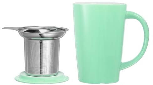 sourcing map Tazas de té de porcelana de 16.9 onzas con infusor y tapa, taza de té de cerámica de hojas sueltas, taza de café para leche, cacao, oficina, hogar, amantes del café, regalos, azul claro