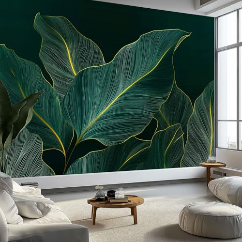 Generico Arte da Parete Piante Foglie di Banano Strisce Murales Eleganza Moderna Carta da Parati Fotografica per Cameretta Bambini, Camera da Letto 450 x 315 cm (L x A), Carta da Parati in Effetto 3D