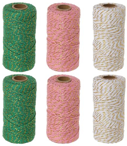 Christmas Coloured String Twine, 6 Rolls Christmas Twine for Gift Wrapping, 2mm 100M Butchers Twines String, Two-Tone Craft Cotton Thread for DIY Craft Decoration Rope