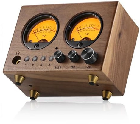 Vituord 4-IN-1-OUT-Audio-Umschalter, Vorverstärker-Kopfhörerverstärker, Mit Fernbedienung, VU-Meter, Höhen-/Mittel-/Bass-Regler, 3,5-mm-Cinch-Ausgang, Für PC, Verstärker, Lautsprecher