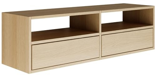 Selsey TV Lowboard - Lindberg Oak Colour Modern TV Chest of Drawers 100 x 30 x 30 cm (W x D x H) TV Base Cabinet for Living Room Cabinet with Flaps Push to Open Lowboard Hanging TV Cabinet Wall