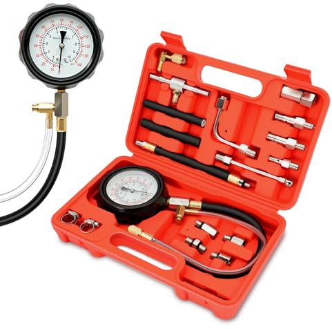 RUIZHI Kompressionstester Set, Kompressionstester Motor, 0-140 PSI, 0-10 Bar, Zylinder-Leckdetektor, für Benzin/Auto/LKW/Motorrad, mit M8, M10, M11, M12, M14 Adapters
