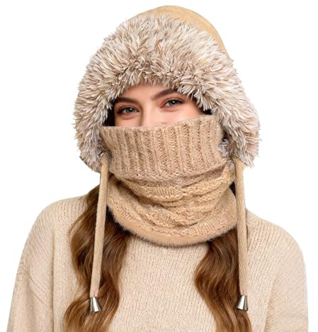 TAGVO Winter Sturmhaube Mütze Damen, Winddicht Warme Skimaske Thermo-Fleece-Kapuzenschal Gesichtsschutz 3 in 1 für Outdoor Outdoor Radfahren, Snowboarden, Skifahren, Motorradfahren