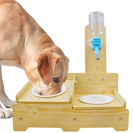 Pet Water Dispenser | Wooden Drinker with 2 Bowls – Water and Food Bowls for Dogs | For Puppies Kittens Animals Indoor Home Living Room Balcony Apartment Outdoor