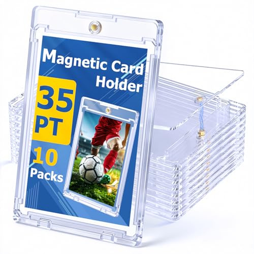 AZEAM Magnetisk korthållare, 35PT 10-pack korthållare med U-V-skydd, klart sportkortsdisplayfodral för standard TCG MTG-spel fotbollsskydd samling och förvaring