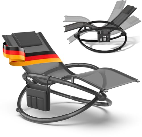 Huracan Schaukelliege Outdoor mit Tasche, Relaxliege Faltbar bis 160kg Belastbarkeit, Schaukelsessel Outdoor, Liegestuhl Gartenliege Wetterfest, Sonnenliege Schwungliege für Garten Balkon, Schwarz