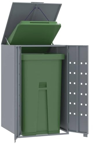 Canditree Cache Poubelle Exterieur en Métal, Rangement de Poubelle à roulettes, Abri pour 1 Poubelle 120 L/240L (Gris)
