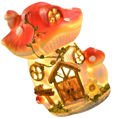 GALPADA Solar Powered Resin Mushroom House Lamp Colourful Light, Easy to Move Garden Decoration for Patio and Home Outdoor Lighting