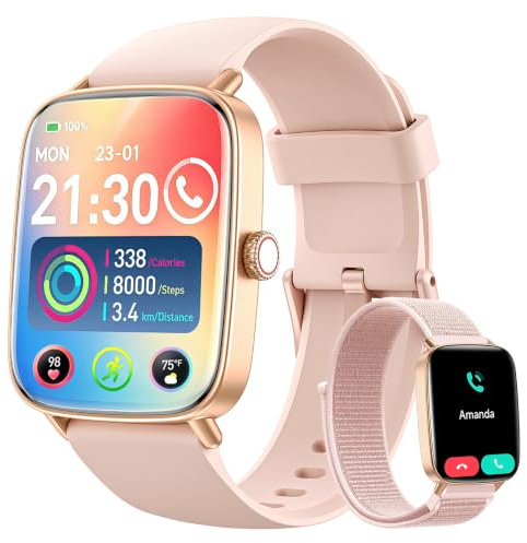 Montre Connectée Femme avec Appel Bluetooth, 1,85 Smartwatch Moniteur de Fréquence Cardiaque/SpO2/Sommeil, Montre de Sport 110+ Modes Sportifs Podomètre, Etanchéité IP68, pour iOS et Android Rose