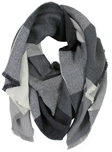 Rotfuchs Schal Webschal Karo Fischgrat modisch grau weiß 100% Wolle (Merino) angenehm weich und warm Made in Germany