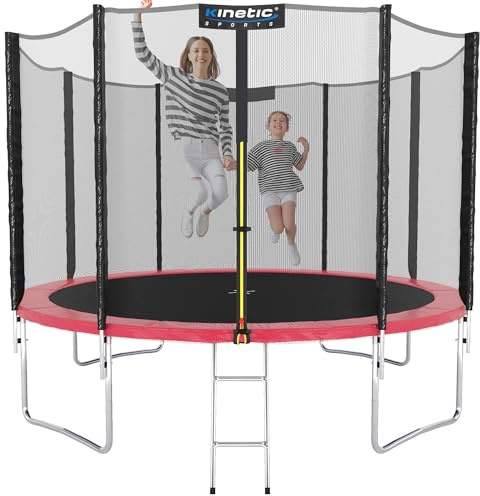 KINETIC SPORTS Trampolin Outdoor Salto Ø 183/244/305/366/400/430/490 cm - Kindertrampolin Gartentrampolin Set mit Leiter, Netz, Randpolster, USA Sprungtuch, bis zu 160kg