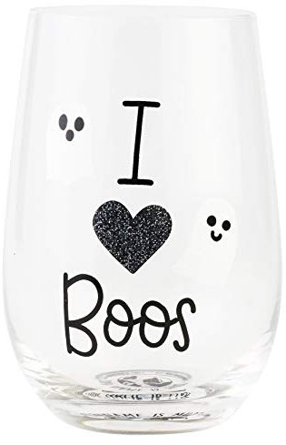 ENESCO Our Name is Mud Halloween I Heart Boos Glitter Bicchiere da Vino Senza Stelo, Vetro, Multicolore