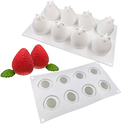 Multifonctions Moules en Silicone pour gâteau Moule 3D pour Glace Chocolat Pâtisserie Dessert 8 trous Fraise