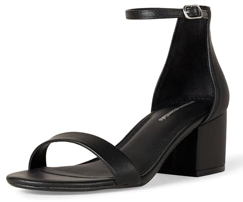 Amazon Essentials Damen Sandale mit Absatz und Zwei Riemchen, Schwarz Kunstleder, 39 EU