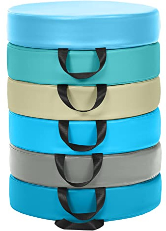 Costzon 6-Piece 15 inch Kids Floor Cushion, 3 Thick Waterproof Daycare Preschool Round Foam Cushion with Handle for Toddlers, Soft Flexible Seating for Classroom, Home, Kindergarten or Nursery