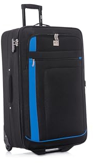 ATX Luggage Medium Suitcase Expandable Soft Shell Durable Lightweight Hold Check in Trolley Case with 2 Wheels Built-in 3 Digit Combination Lock (Black/Blue, 79 Liter)