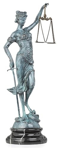 Moritz Bronze Justitia bemalt 40 cm Göttin Gerechtigkeit Statue Waage Figur | Massive Handarbeit, Lady Justice mit Augenbinde, farbig patiniert, Marmorsockel, Präsent für Juristen, Anwälte und Kanzlei