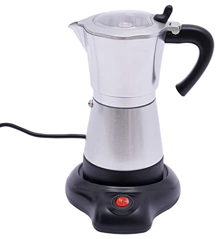 SABUIDDS Herdplatten Espressomaschine mit Elektrische Heizplatte Espressokocher für Induktion Herd Espresso-Kaffeemaschine aus Aluminiumlegierung, Moka-Kanne 6 Tassen Kaffee, Silber