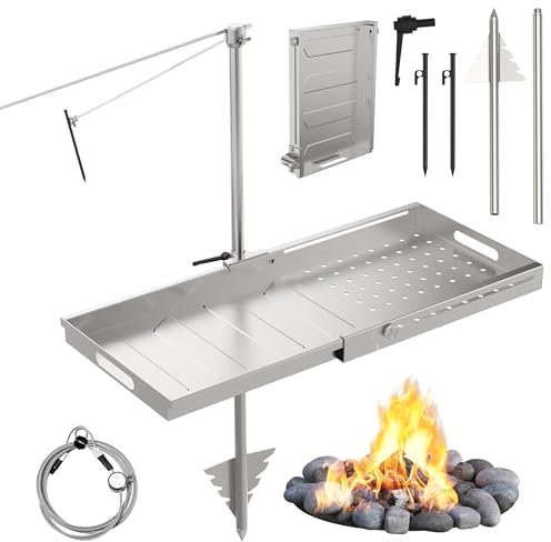 Marudina Parrilla giratoria para fogata de acero inoxidable, Parrillas para barbacoa, Asador de carne