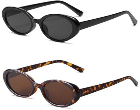 Aurasky Ovale Retro Sonnenbrille für Damen und Herren - 2 Stück, Party Brillen, Sunglasses Woman