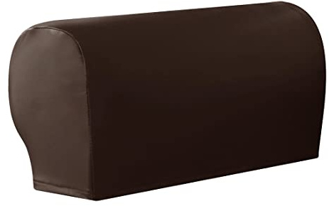 Namzi Waterproof Faux Pu Leather Armrest Covers Vintage Stretch Arm Covers for Chairs Couch Sofa Armchair Slipcovers for Recliner Sofa 2pcs, Dark Coffee