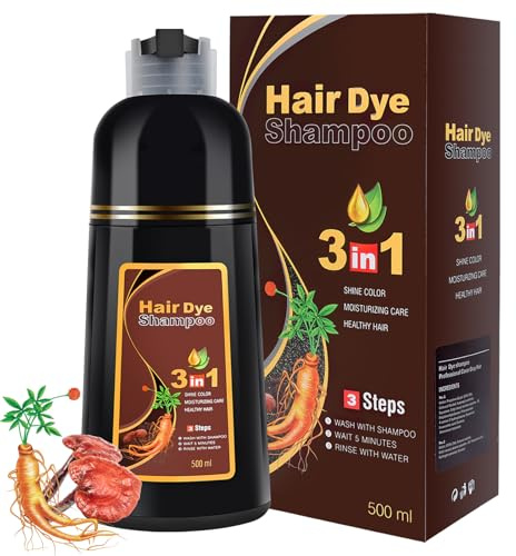 Hair Dye schampo 3-i-1, Herbal Dye schampo för grå täckning hårfärg för kvinnor och män, mörkbrun
