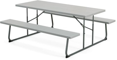 GOPLUS Picknicktisch Set klappbar, Campingtisch für 4-6 Personen, rechteckiger Esstisch Outdoor mit 2 Bänke, Schirmloch, rutschfeste Fußmatten, Biertisch Biergarnitur für Camping Picknick (Grau)