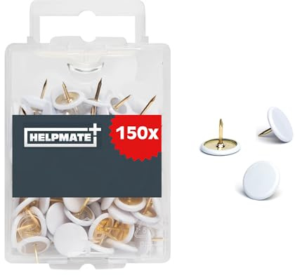 Helpmate Lot de 150 punaises Blanches de 10 x 7 mm, en Acier revêtu de Plastique, pour la Fixation sur des matériaux Fins, des sols Mous ou du Bois, Blanc.