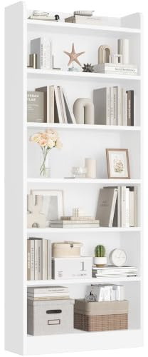 Yaheetech 7-Tier Bookcase, Modern Bookshelf with Top Open Compartment, Adjustable Tall Book Shelf for Living Room, Bedroom, Home Office & Study, 60 x 24 x 180.5 cm, White