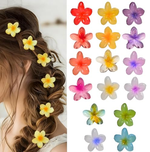16 Stück klein Blumen Haarspangen für Frauen, hawaiianische Blumenklammer, farbige Blumen-Haarklammern, Mehrfarbig, 4 cm Blumen Spange Haarspangen Damen Dickes Haar Haarstyling Zubehör