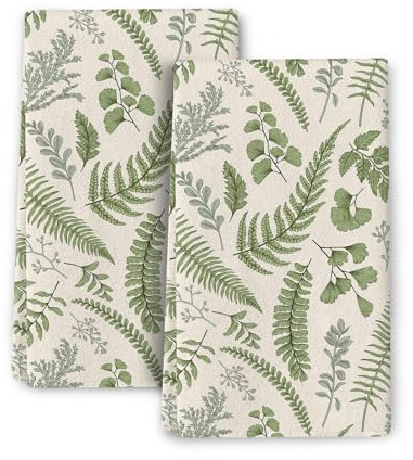 Dermalyx 2 st söta botaniska kökshanddukar för torkning absorberande, salvia gröna örtblad kökshanddukar diskhanddukar bakning badrum 40 x 60 cm