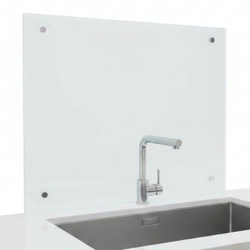 Mucola Küchenrückwand Spritzschutz 80x50 cm Milchglas 6 mm Sicherheitsglas | Satiniert, schlagfest, pflegeleicht, hochglanzpolierte Kanten, 4 vorgebohrte Löcher, inkl. Montagematerial, für die Spüle