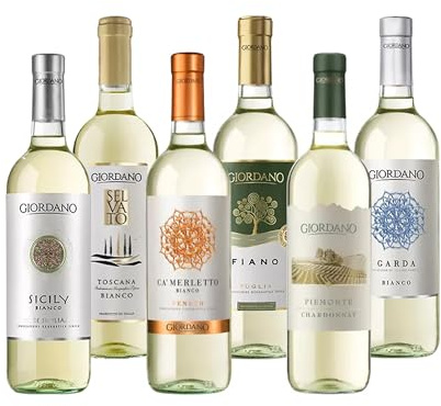 Giordano Vini - Set Vino 6 Bottiglie 4500ml, Vini DOC e IGT Italiani, Vino Bianco Pregiato Da Regalare, Confezioni Vino Degustazione Italia Bianchi d’Eccellenza