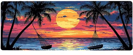 Large Mouse Mat, 50x100cmx3mm, Gaming Mouse Pad, Rubber Base, Stitched Edges, Water Resistant Easy Clean, For All Types, Extend Desktop Protection, Office Men's Gifts, Sunset Beach D1YY-745