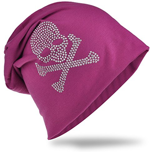 Jersey slouch beanie lång mössa med dödskalle strass applikation unisex enfärgad män kvinnor trend, One size