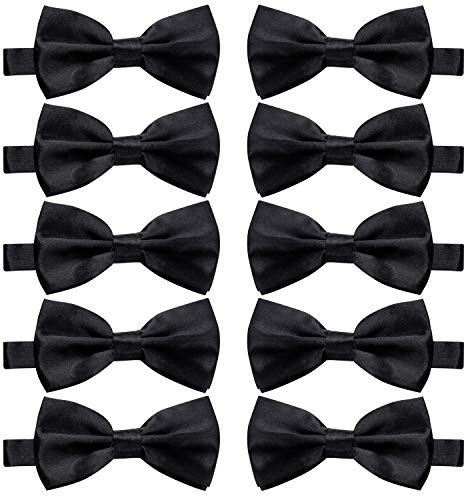 10 Pcs Elegant black Pre-tied Bow ties Formal Tuxedo Bowtie Set with Adjustable Neck Band,Gift Idea For Men And Boys