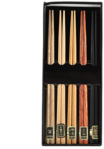 5 Stücke Wiederverwendbare Holz Essstäbchen, Handgefertigte rutschfeste Stäbchen, Praktisches Holz Set mit Geschenkbox - Ideal für alle Anlässe