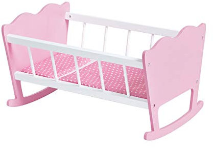 PINOLINO Puppenwiege Jasmin, Set 4-tlg - rosa & weiß, inkl. Bettzeug Kleine Herzen, Holz, MDF, Puppenbett für Kinder ab 2 Jahren