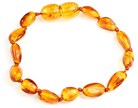 SilverAmber Genuine Baltic Amber Anklet Bracelet, Handmade Cognac Amber Bean Beads, 12 cm Size, Eco-Friendly Gift Packaging