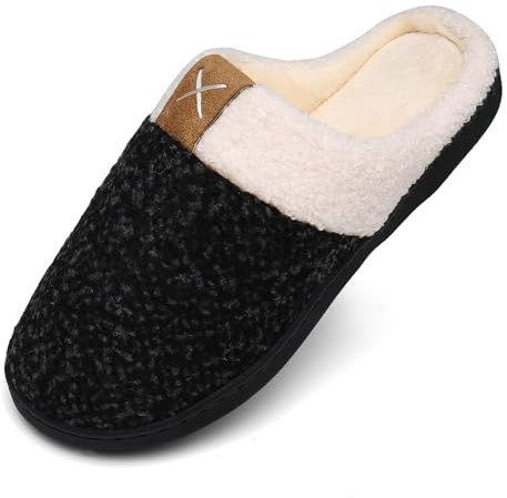 Mishansha Pantofole Invernali Donna Uomo Calde Morbide Antiscivolo Peluche Ciabatte da Casa,Nero,42/43 EU