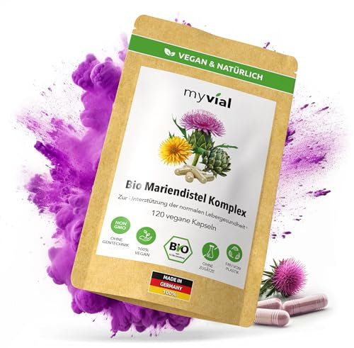 Bio Mariendistel Komplex Kapseln – Mariendistel, Artischocke & Löwenzahn – 120 vegane Kapseln, hochdosiert 800 mg Tagesdosis, plastikfrei & produziert in Deutschland