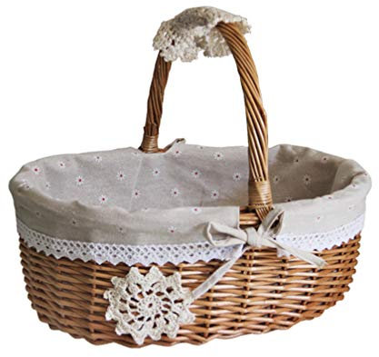 Cabilock Cesta De Mimbre Tejida Cesta De Almacenamiento Encaje Organizador para Picnic Bandeja De Mimbre para Alimentos para Bodas