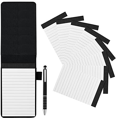 KINBOM Piccolo Blocco Note in Pelle con 8 Pezzi 7,6x12,7cm Taccuini Sostitutivi e una Penna in Metallo Mini Blocco Note Portatile Multifunzionale Libro Memo per Adulti Studenti (Nero)