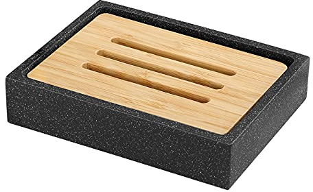 Luxspire Quadratische Seifenschale, Halter aus Bambus-Kunstharz, Schwarz | Seifenhalter aus Kunstharz mit Holzoptik, hält die Seife in der Dusche, im Badezimmer oder in der Küche trocken, funktionales