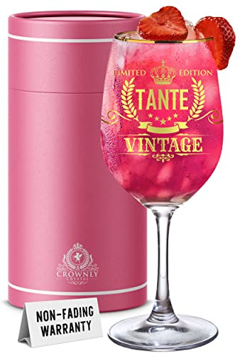 CROWNLY CRYSTAL® Weinglas Tante Geschenk Personalisierte Geschenke Glas Mit Gravur Tasse Mit Spruch Personalisierte Tasse Lustige Geburtstagsgeschenk Für Frauen Persönliche