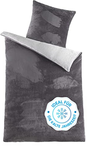Kuscheli Ropa de cama de invierno de felpa con diseño de estrellas Nicky-Teddy de cachemira, tacto 135 – 155 – 200 x 200 cm, forro polar coral
