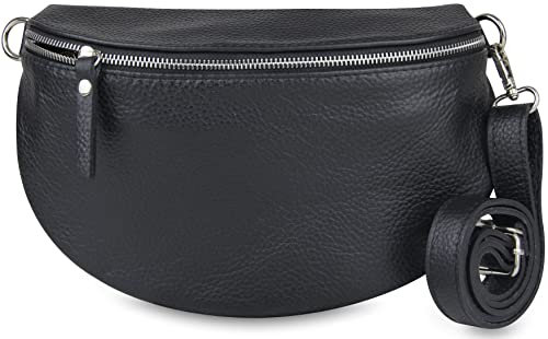 Frentree® Damen Echtleder Bauchtasche, Made in Italy, Umhängetasche Crossbody Tasche Schultertasche mit silbernem Reißverschluss, Größe MAXI